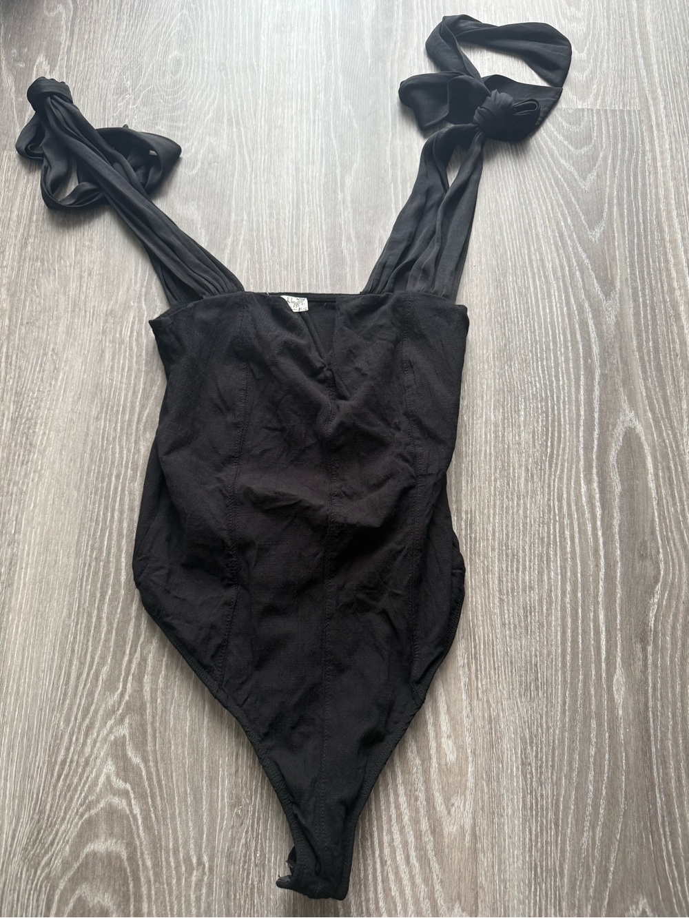Free People Black Tie-Shoulder Bodysuit